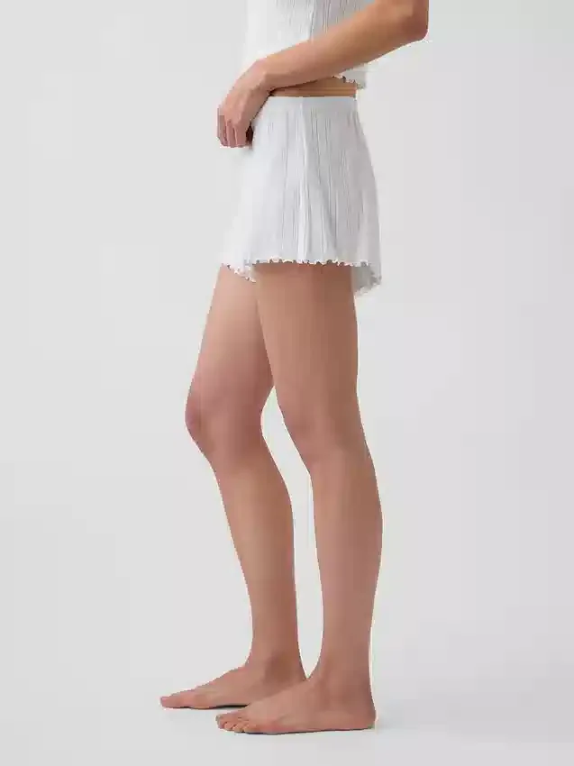 Pyjamas-shorts i pointelle med bølget kant
