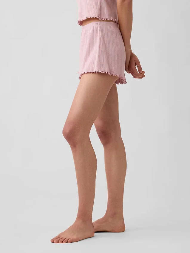 Pyjamas-shorts i pointelle med bølget kant