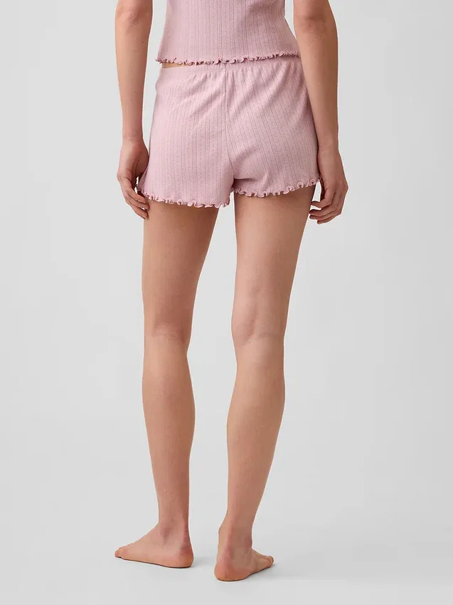 Pyjamas-shorts i pointelle med bølget kant