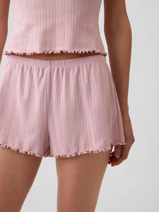 Pyjamas-shorts i pointelle med bølget kant