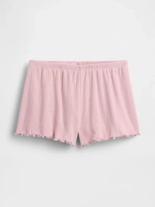Pyjamas-shorts i pointelle med bølget kant