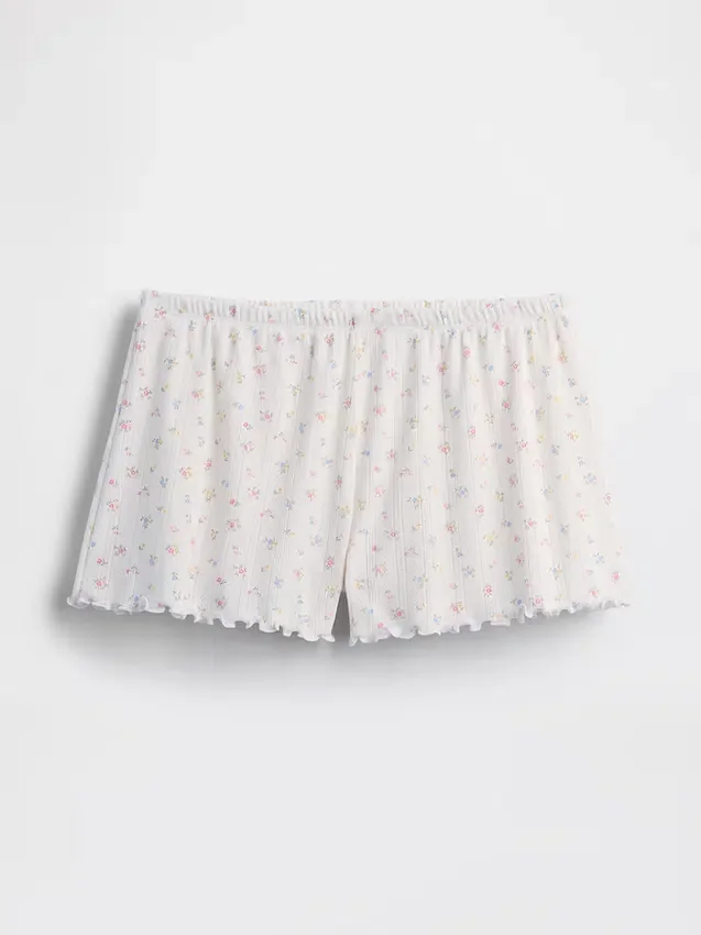 Pyjamas-shorts i pointelle med bølget kant