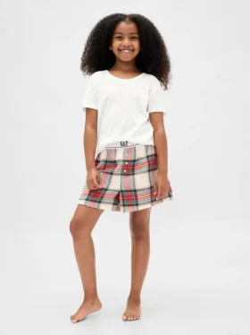 Pyjamas-shorts i resirkulert flanell for barn