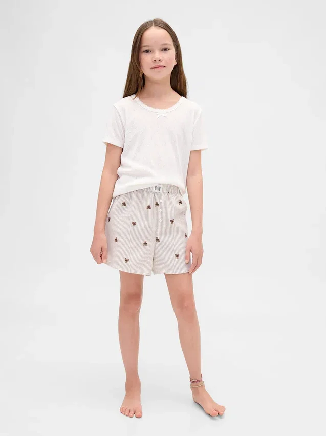 Pyjamas-shorts i resirkulert flanell for barn