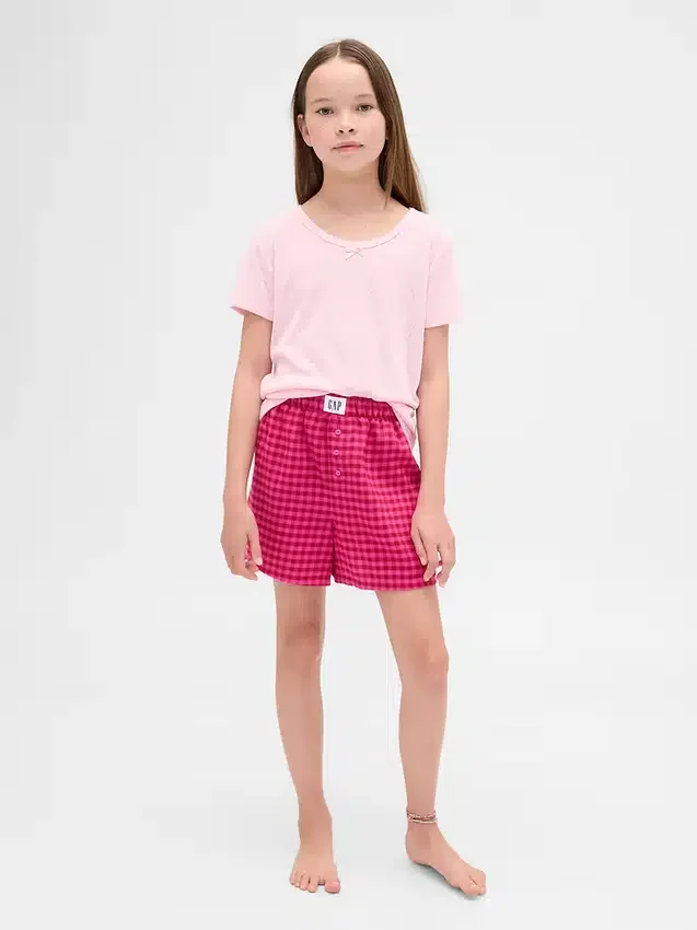 Pyjamas-shorts i resirkulert flanell for barn
