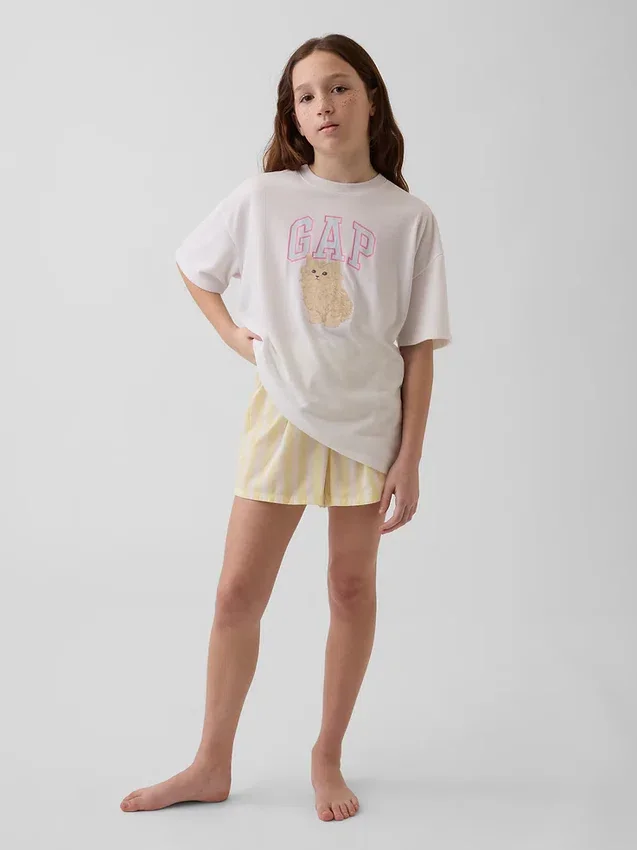 Pyjamas-shorts i resirkulert poplin for barn