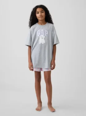 Pyjamas-shorts i resirkulert poplin for barn