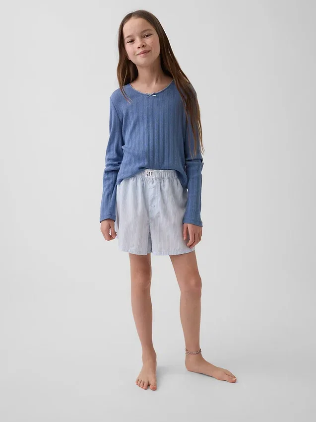 Pyjamas-shorts i resirkulert poplin for barn