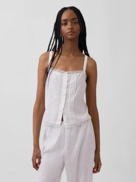 Pyjamas-tanktop i linblanding med pintuck-plissering