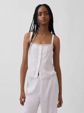 Pyjamas-tanktop i linblanding med pintuck-plissering