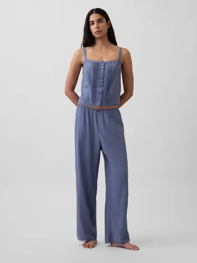 Pyjamas-tanktop i linblanding med pintuck-plissering