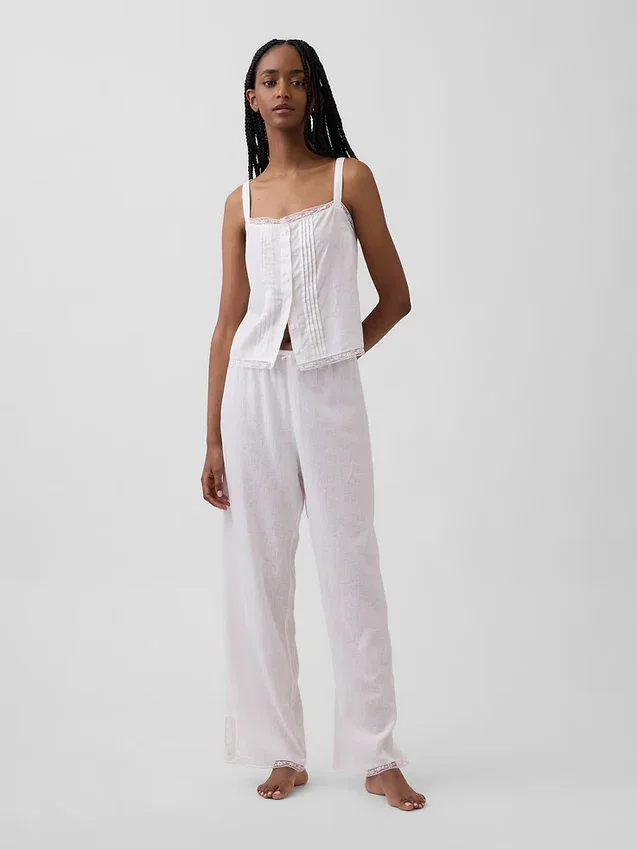 Pyjamas-tanktop i linblanding med pintuck-plissering