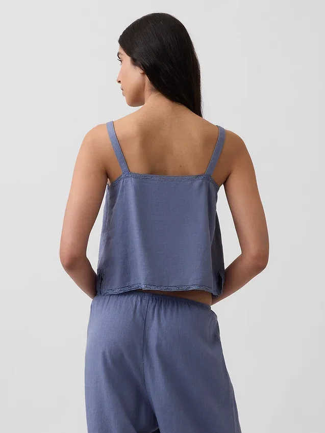 Pyjamas-tanktop i linblanding med pintuck-plissering