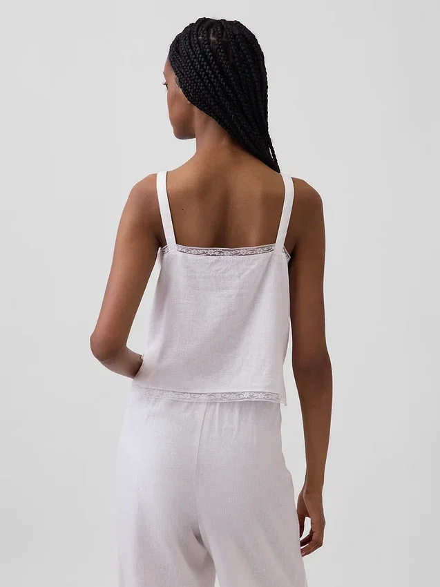 Pyjamas-tanktop i linblanding med pintuck-plissering