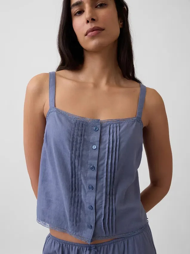 Pyjamas-tanktop i linblanding med pintuck-plissering