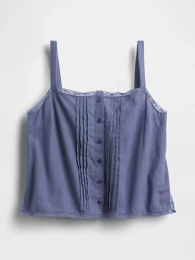 Pyjamas-tanktop i linblanding med pintuck-plissering
