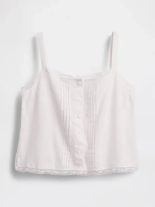 Pyjamas-tanktop i linblanding med pintuck-plissering