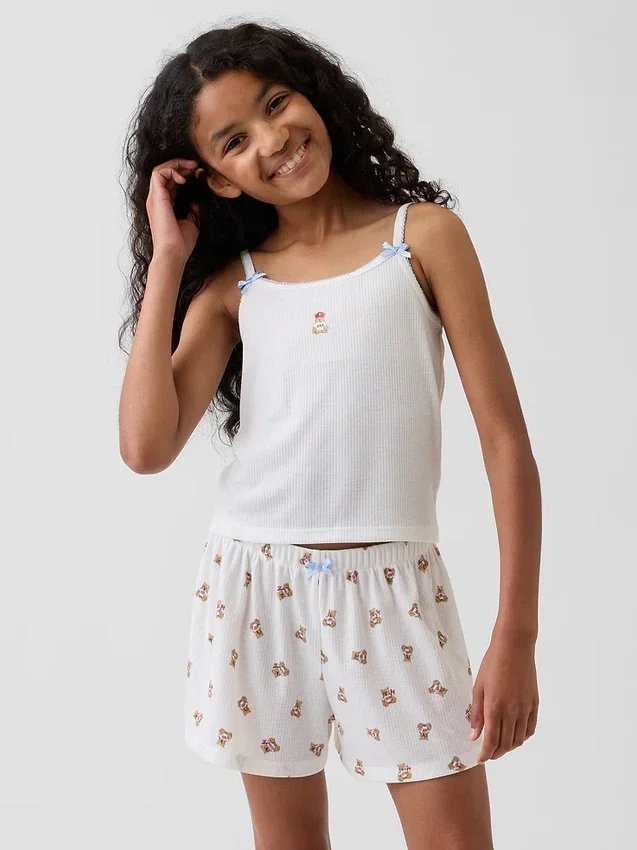 Pyjamas-tanktop i resirkulert ribbestrikk for barn