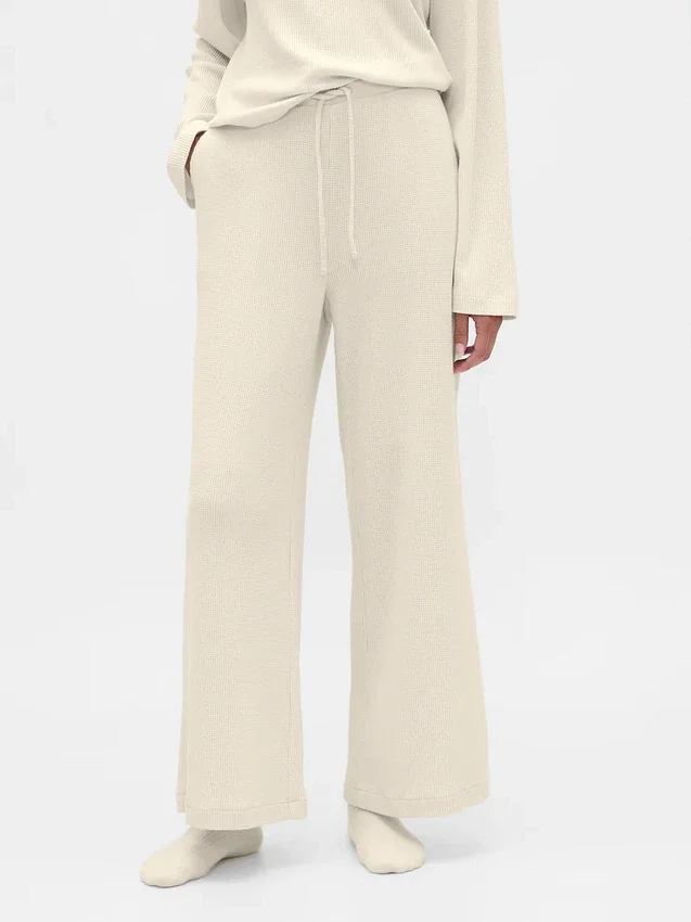 Pyjamasbukser med vaffelstrikk og vide ben