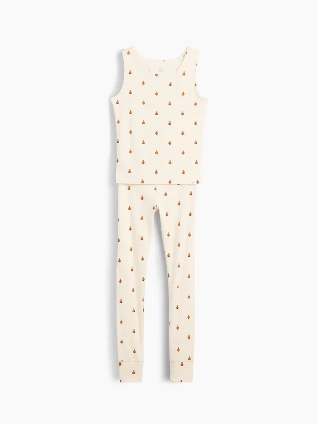 Pyjamasett for barn i økologisk børstet bomull med tank-top og leggings