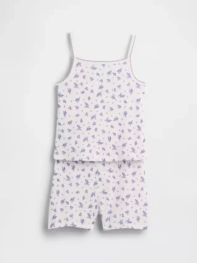 Pyjamasett for barn i økologisk børstet bomull med topp og Shorts