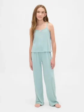 Pyjamasett for barn i resirkulert pointelle-strikk