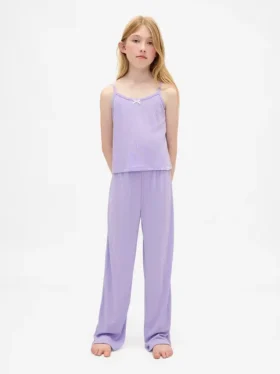 Pyjamasett for barn i resirkulert pointelle-strikk