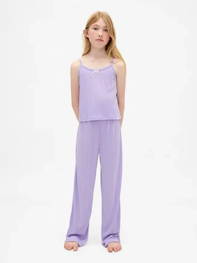 Pyjamasett for barn i resirkulert pointelle-strikk