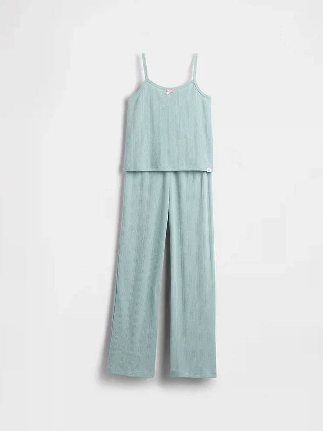 Pyjamasett for barn i resirkulert pointelle-strikk
