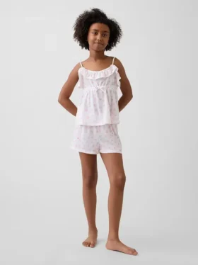 Pyjamasett for barn med resirkulert stoff, med volanger og korte Shorts
