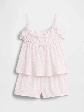 Pyjamasett for barn med resirkulert stoff, med volanger og korte Shorts