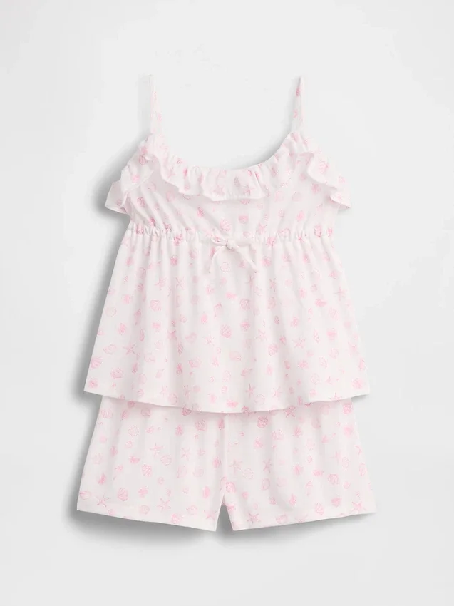 Pyjamasett for barn med resirkulert stoff, med volanger og korte Shorts