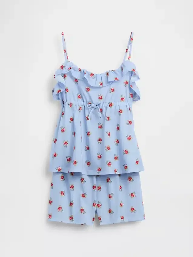 Pyjamasett for barn med resirkulert stoff, med volanger og korte Shorts