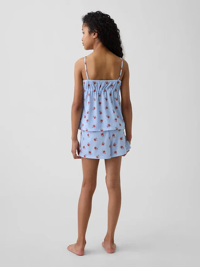 Pyjamasett for barn med resirkulert stoff, med volanger og korte Shorts