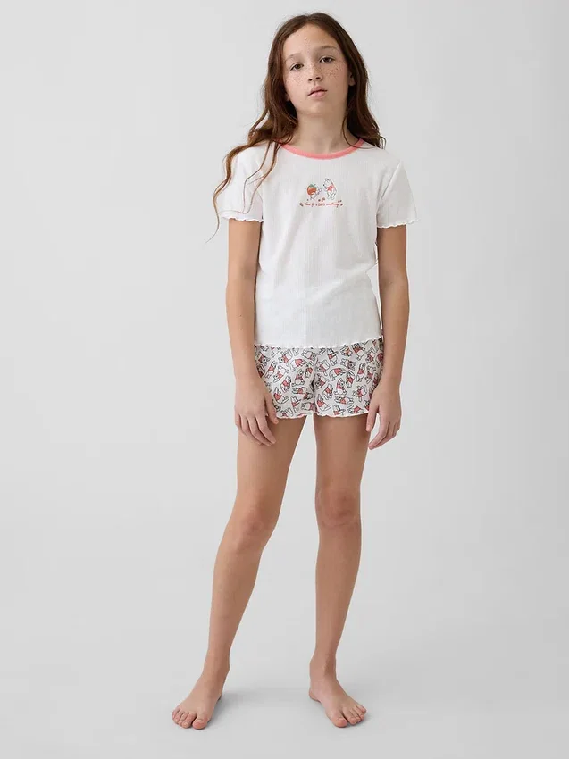 Pyjamasett for barn med Winnie the Pooh i resirkulert ribbestrikk i Shorts