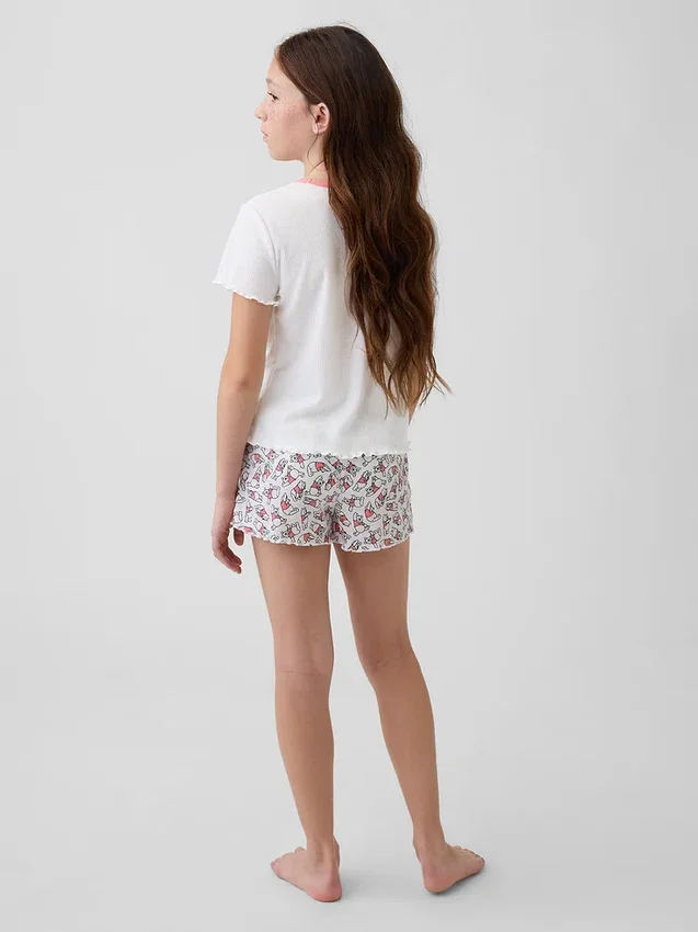 Pyjamasett for barn med Winnie the Pooh i resirkulert ribbestrikk i Shorts