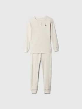 Pyjamasett i økologisk børstet bomull med Henley-hals for Baby og Småbarn