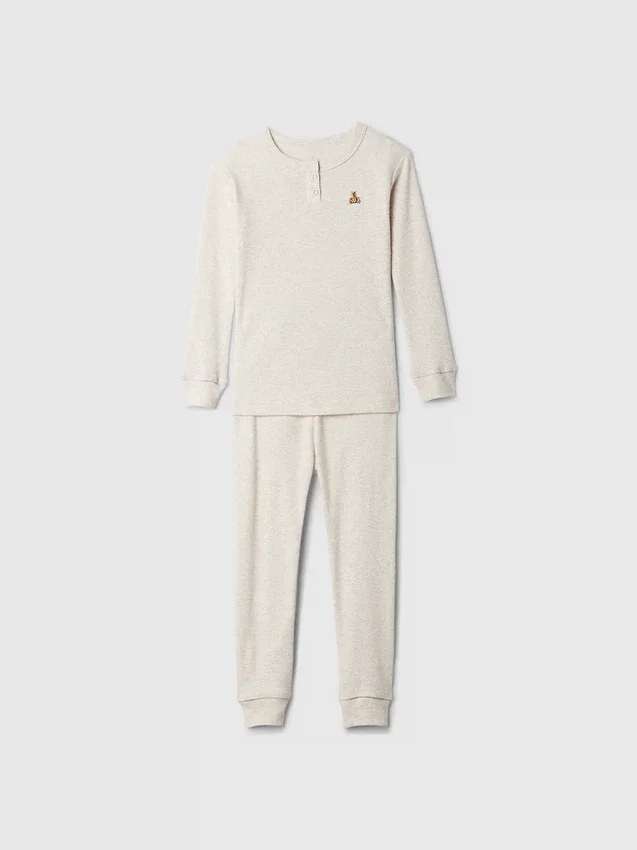 Pyjamasett i økologisk børstet bomull med Henley-hals for Baby og Småbarn