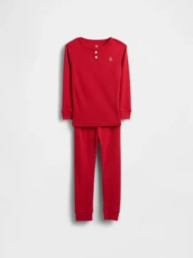 Pyjamasett i økologisk børstet bomull med Henley-hals for Baby og Småbarn