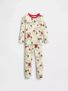 Pyjamasett i økologisk børstet bomull med Snoopy-motiv for Baby og Småbarn