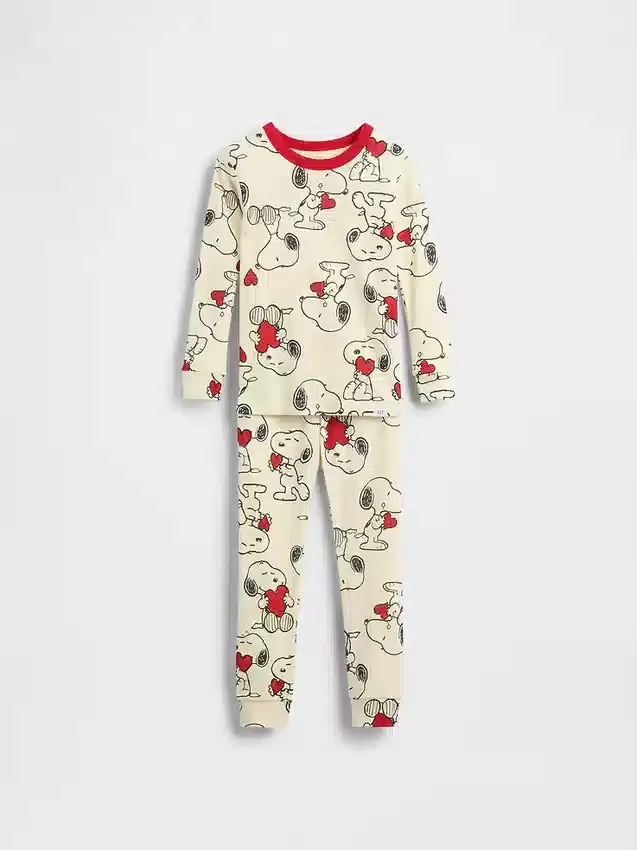 Pyjamasett i økologisk børstet bomull med Snoopy-motiv for Baby og Småbarn