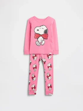 Pyjamasett i økologisk børstet bomull med Snoopy-motiv for Baby og Småbarn