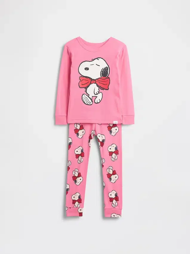 Pyjamasett i økologisk børstet bomull med Snoopy-motiv for Baby og Småbarn