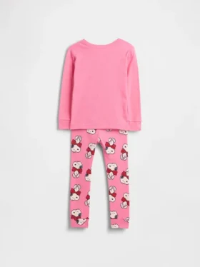 Pyjamasett i økologisk børstet bomull med Snoopy-motiv for Baby og Småbarn