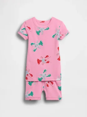 Pyjamasett med korte Shorts i økologisk børstet bomull med hummermotiv for Baby og Småbarn