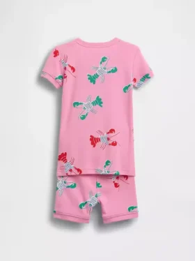 Pyjamasett med korte Shorts i økologisk børstet bomull med hummermotiv for Baby og Småbarn