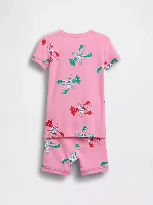 Pyjamasett med korte Shorts i økologisk børstet bomull med hummermotiv for Baby og Småbarn