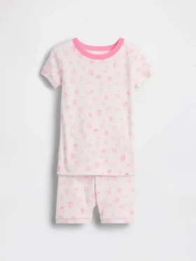 Pyjamasett med shorts i økologisk børstet bomull med skjellmotiv for Baby og Småbarn