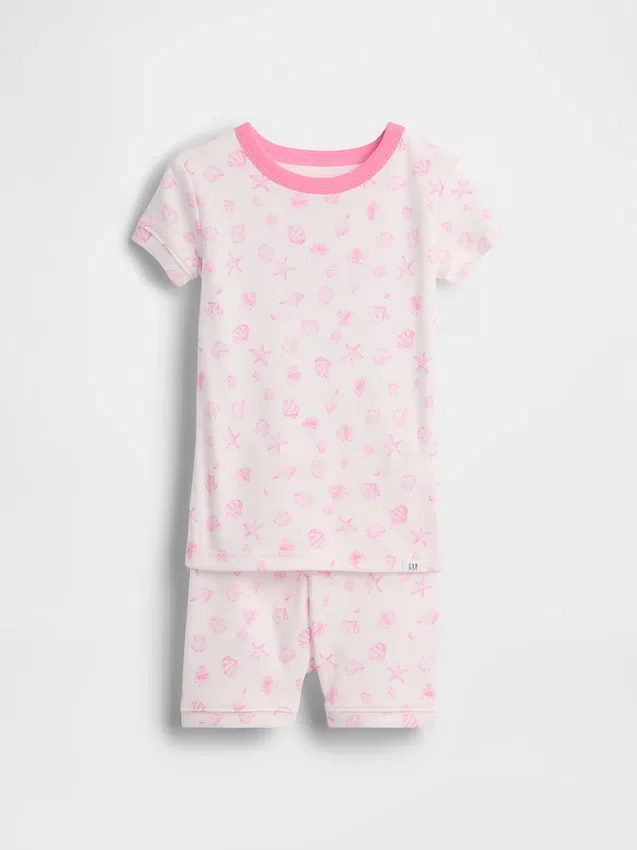Pyjamasett med shorts i økologisk børstet bomull med skjellmotiv for Baby og Småbarn