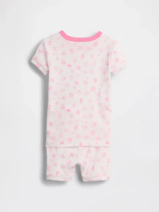 Pyjamasett med shorts i økologisk børstet bomull med skjellmotiv for Baby og Småbarn